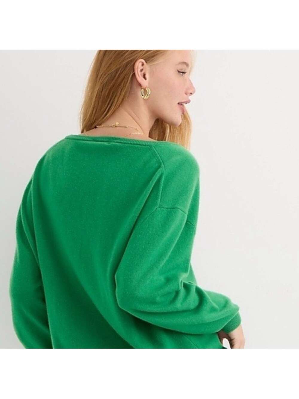 NWT J. Crew Kelly Green V-Neck 100% Cashmere Sweater Size Medium - Picture 2 of 12
